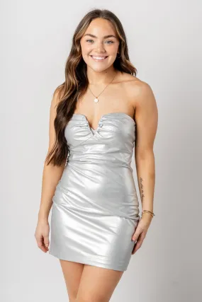 Strapless mini dress silver