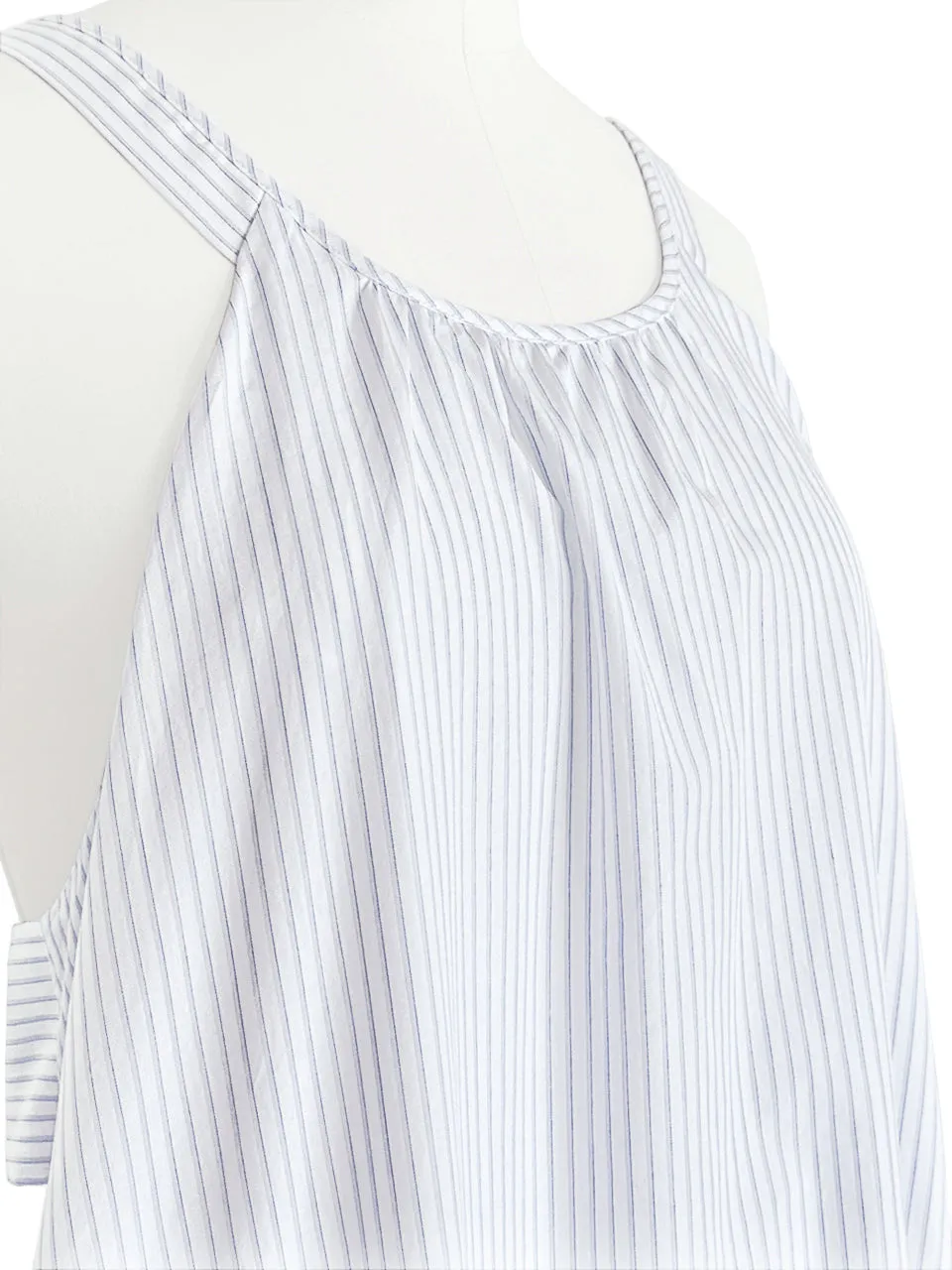 Surprise Sale! White Striped Cotton Halter Neck Cross-back Maxi Dress