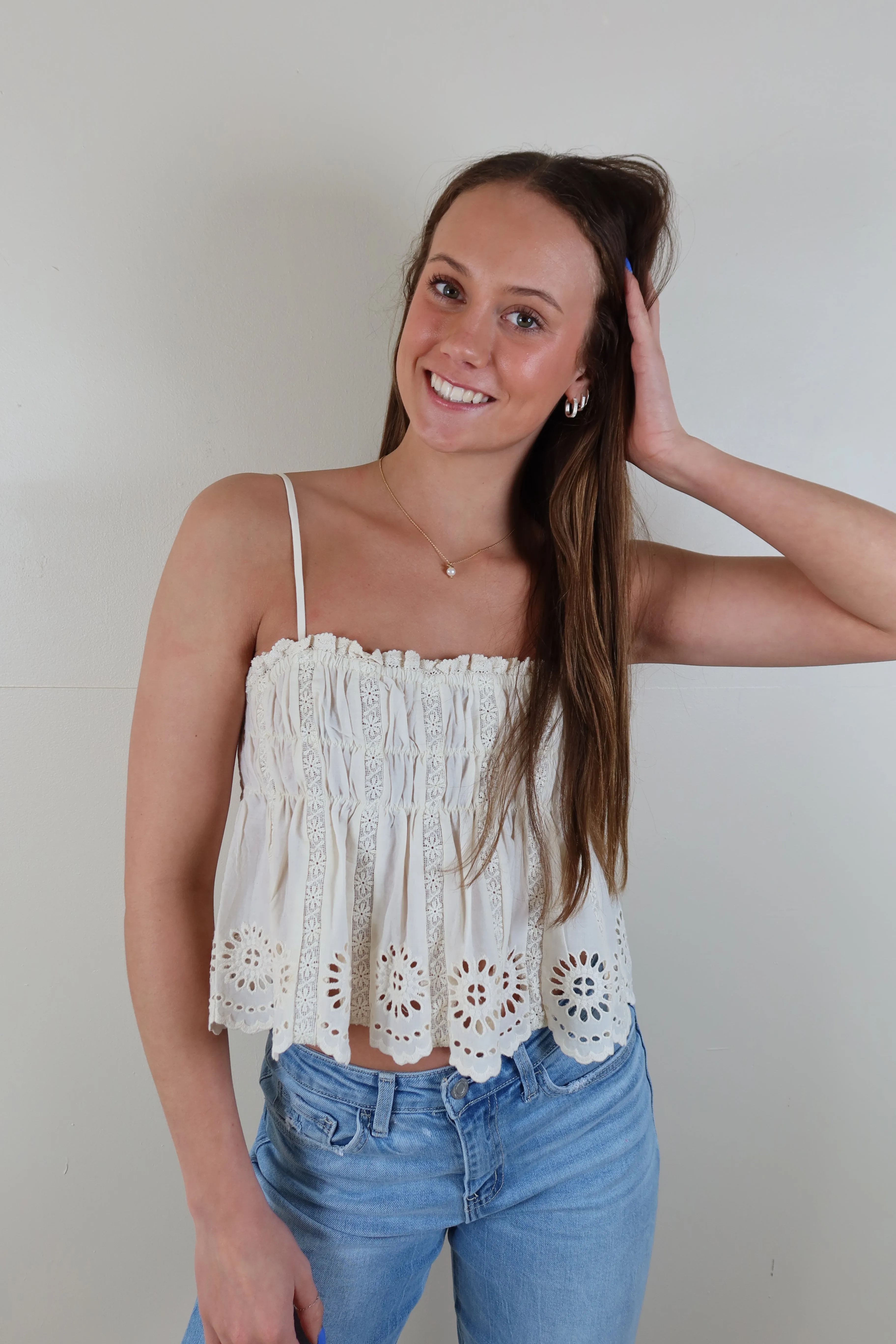 The Cutest Natural Ansley Eyelet Top