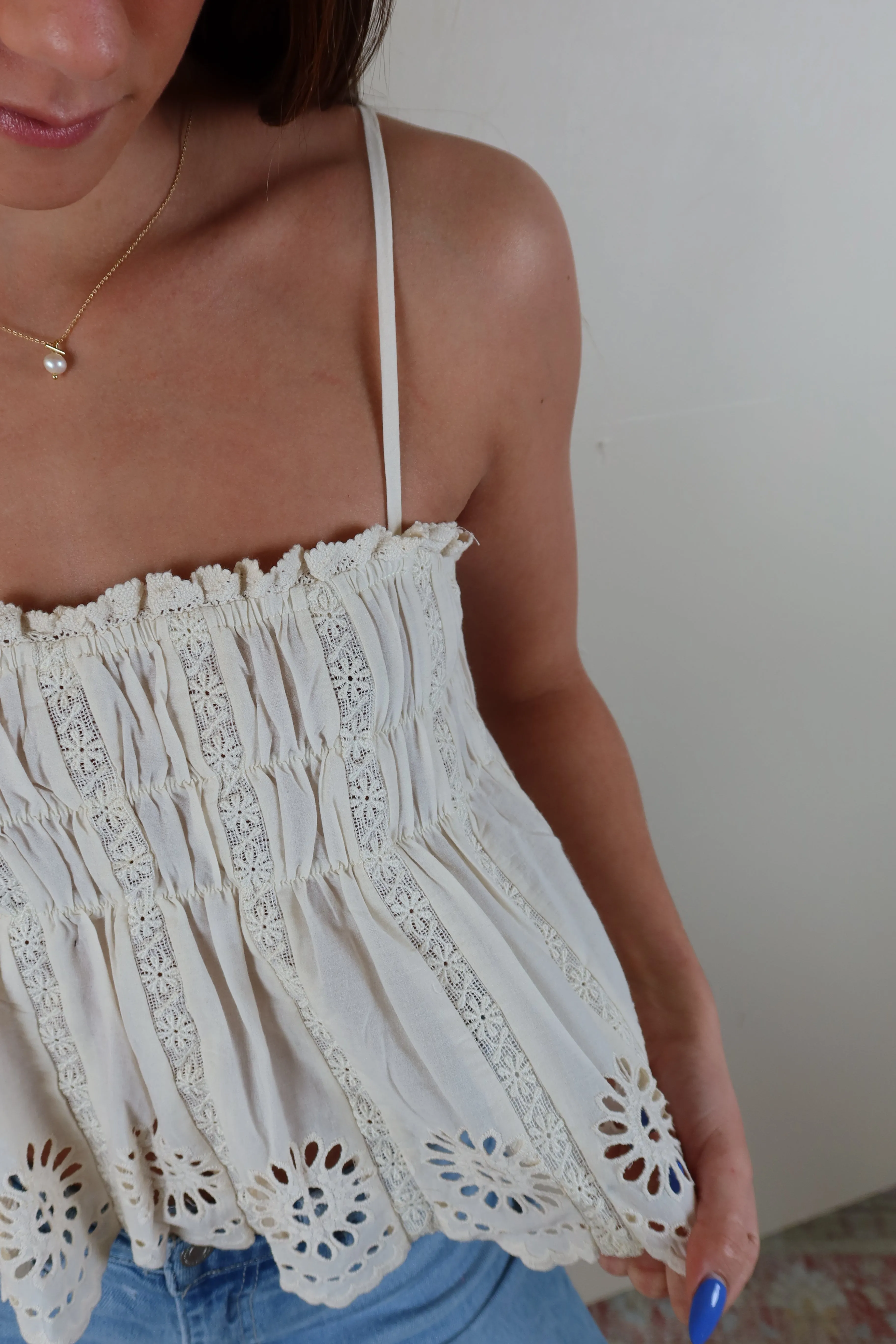The Cutest Natural Ansley Eyelet Top