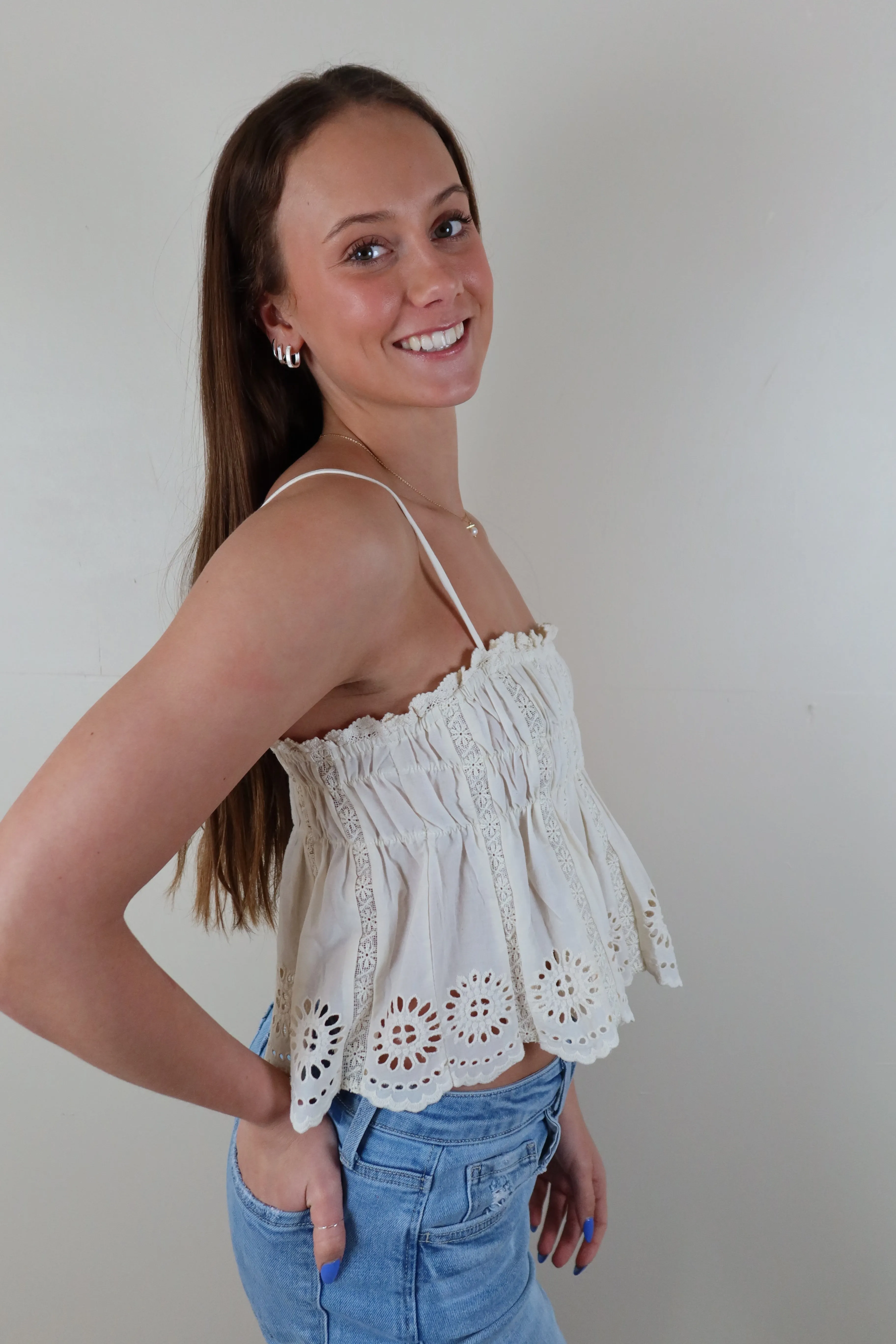 The Cutest Natural Ansley Eyelet Top