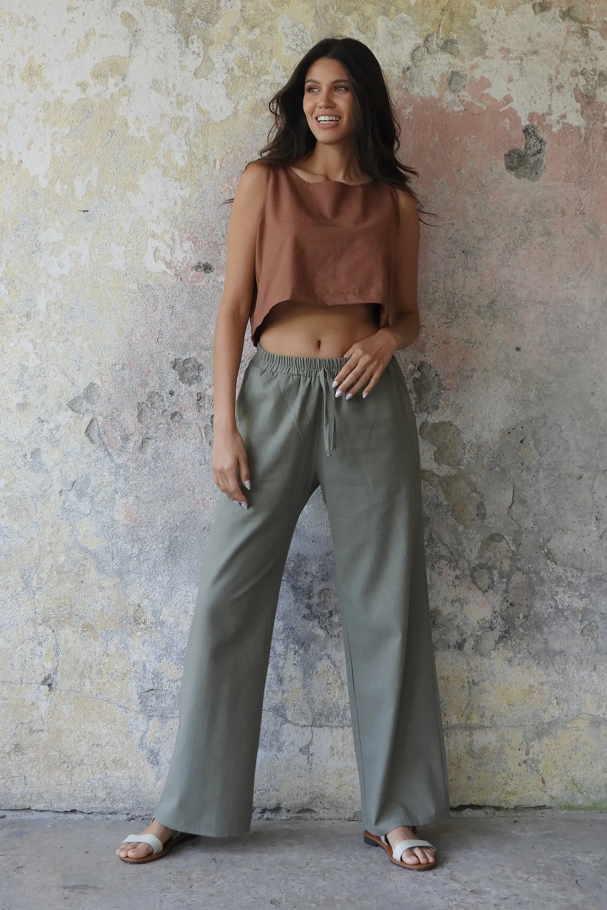 TRINITY Linen Blend Women's Pants (Almond Green, Dark Gray, Windsor Tan)
