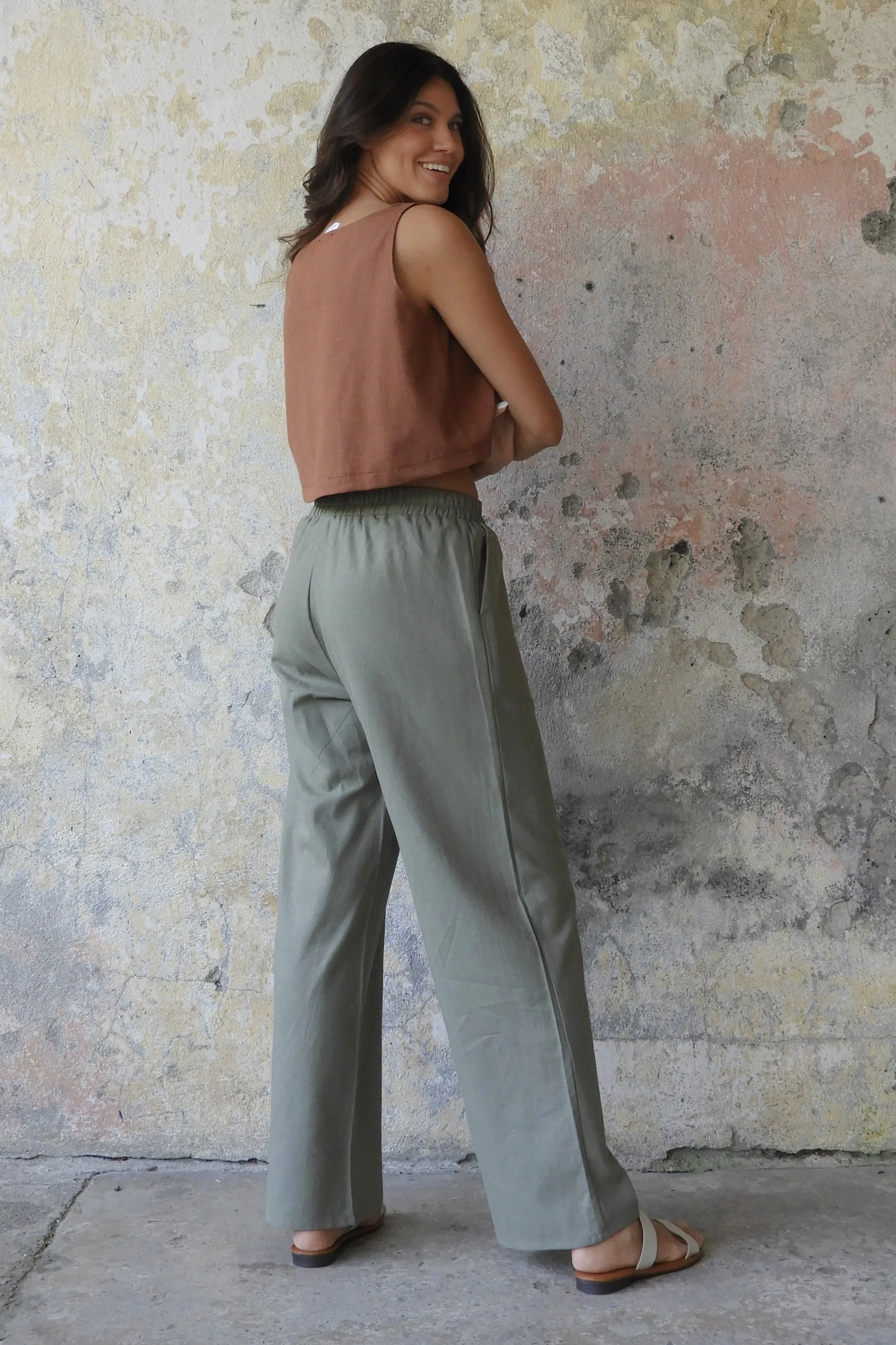 TRINITY Linen Blend Women's Pants (Almond Green, Dark Gray, Windsor Tan)