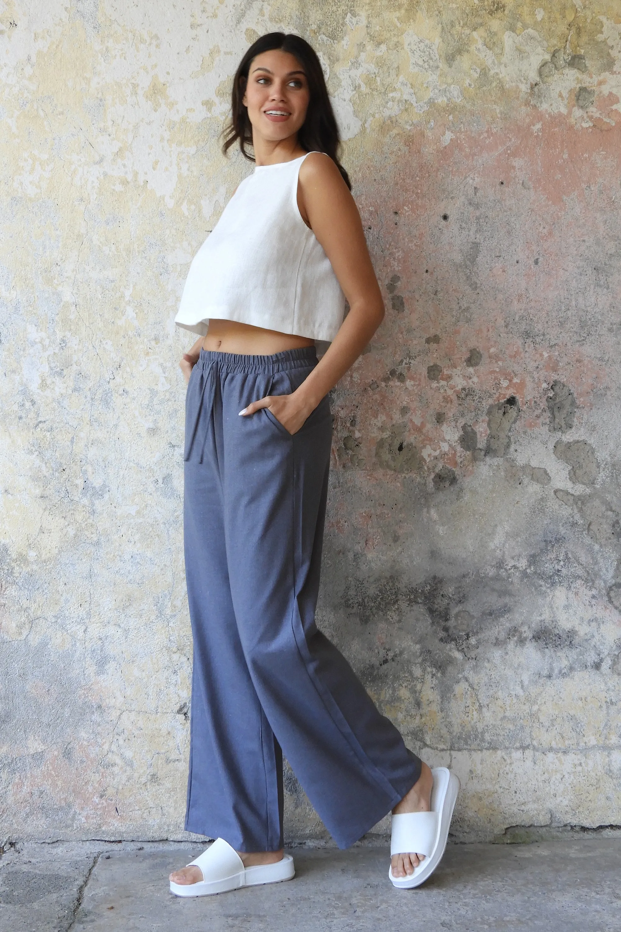 TRINITY Linen Blend Women's Pants (Almond Green, Dark Gray, Windsor Tan)