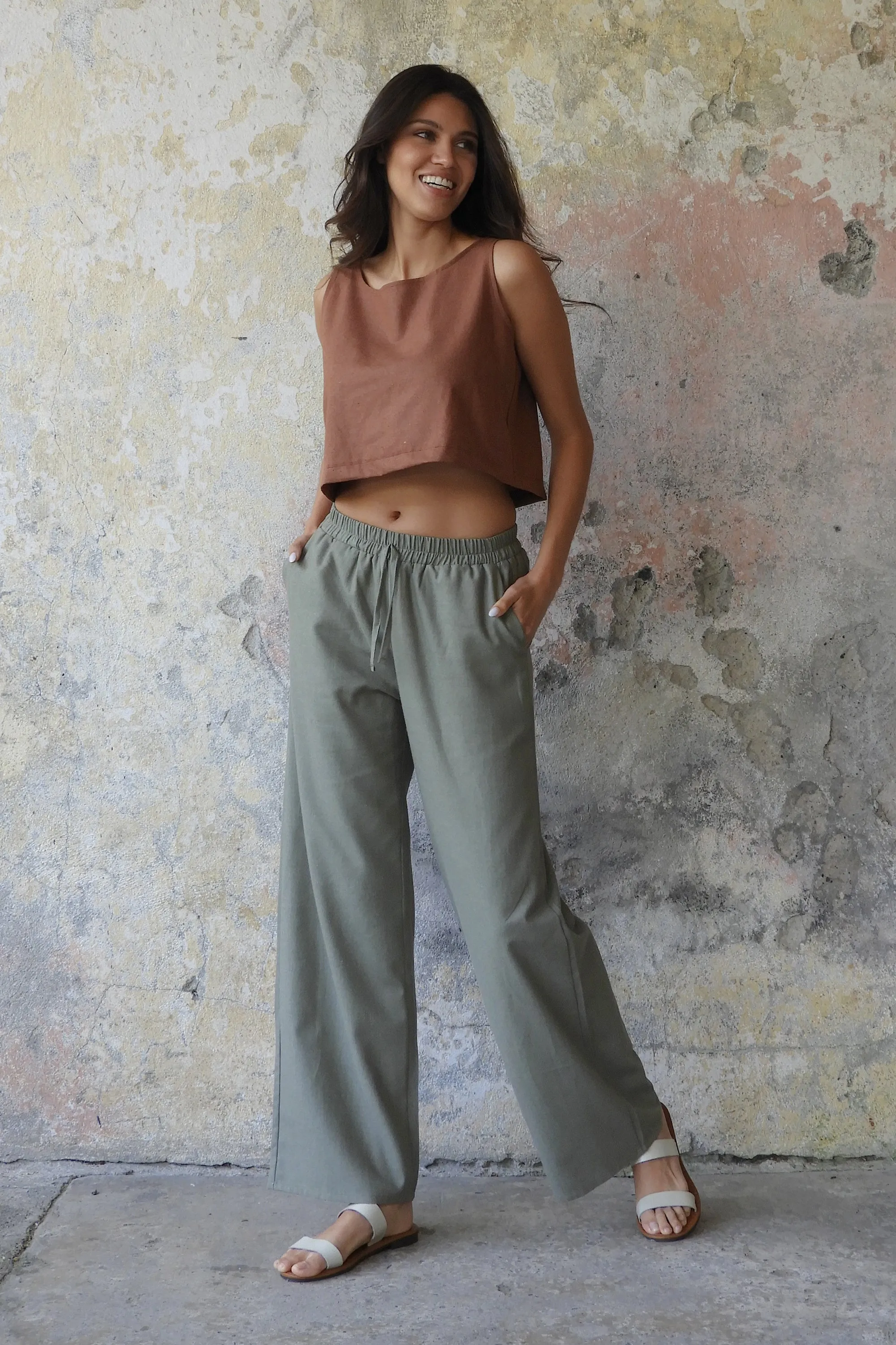 TRINITY Linen Blend Women's Pants (Almond Green, Dark Gray, Windsor Tan)