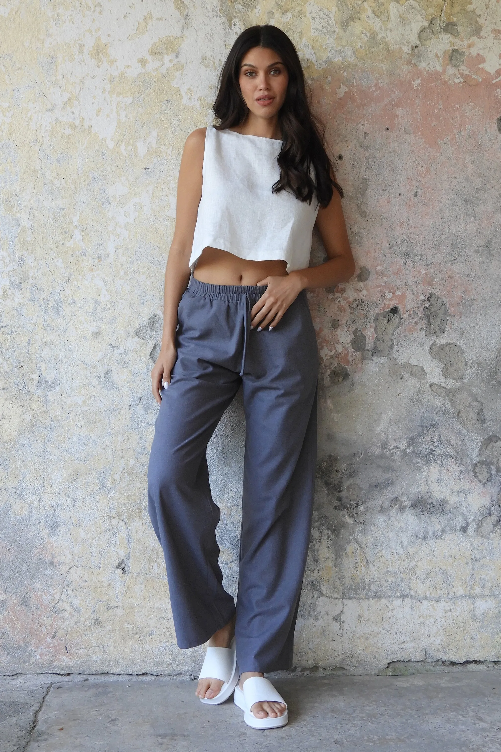 TRINITY Linen Blend Women's Pants (Almond Green, Dark Gray, Windsor Tan)