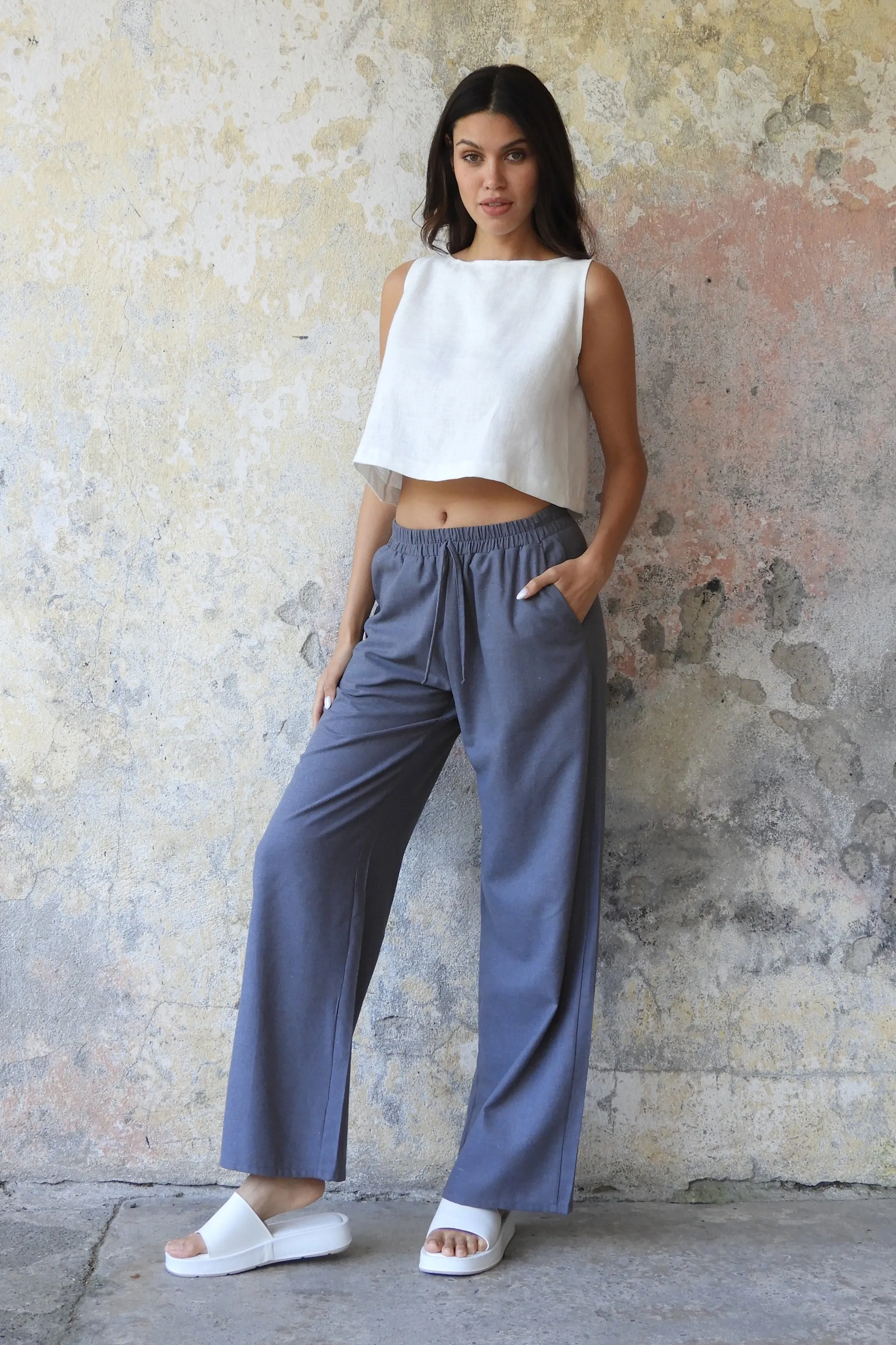 TRINITY Linen Blend Women's Pants (Almond Green, Dark Gray, Windsor Tan)