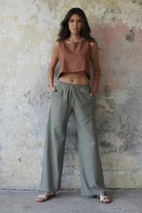 TRINITY Linen Blend Women's Pants (Almond Green, Dark Gray, Windsor Tan)