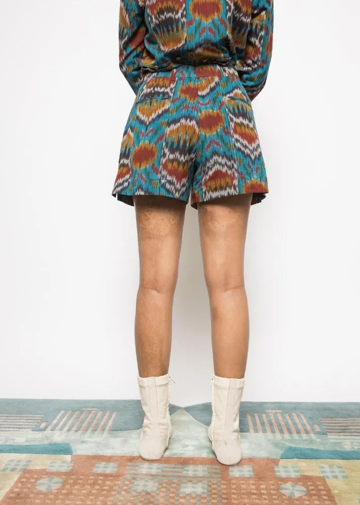 Turquoise Slouchy Pleated Shorts