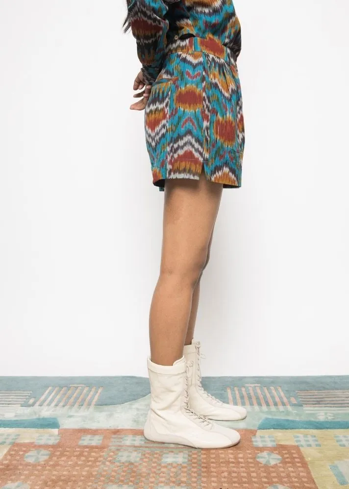 Turquoise Slouchy Pleated Shorts