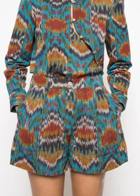 Turquoise Slouchy Pleated Shorts