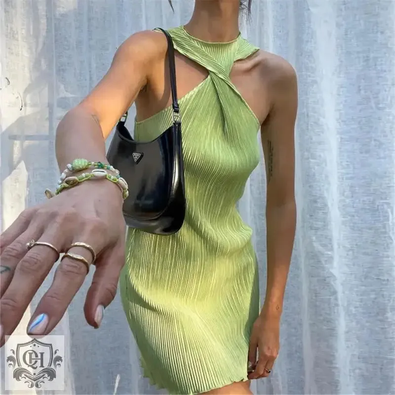 Twisted Halterneck Off-Shoulder Dress