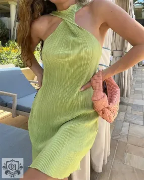 Twisted Halterneck Off-Shoulder Dress