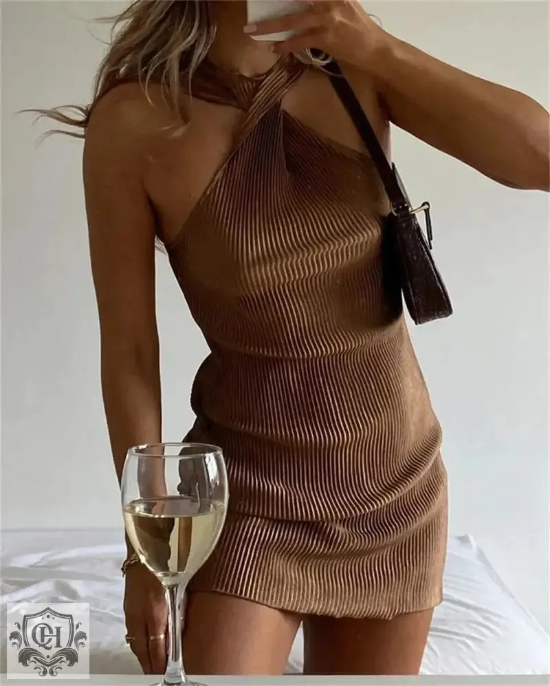 Twisted Halterneck Off-Shoulder Dress