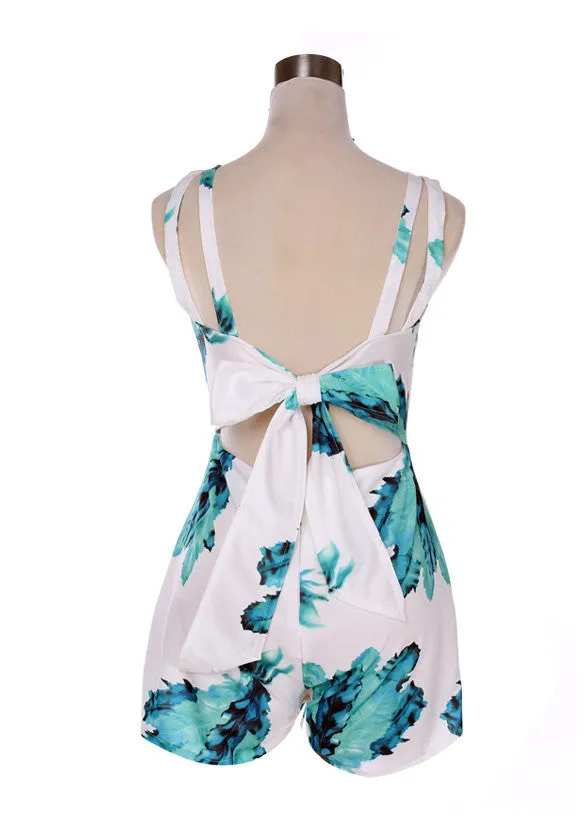 V-neck Backless Print Romper