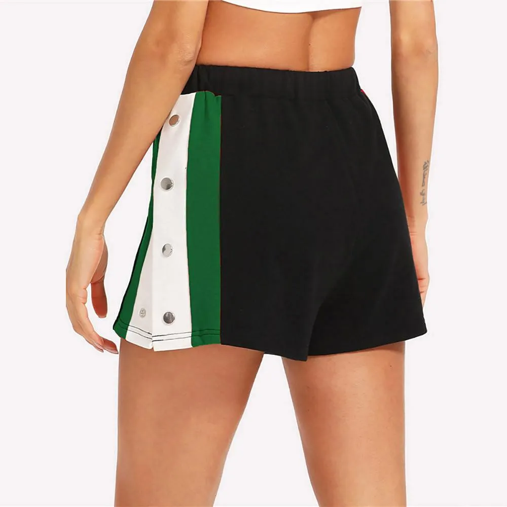 Women Shorts Summer Elastic Three Color Stitching Sports Shorts Wide Leg Casual Pants