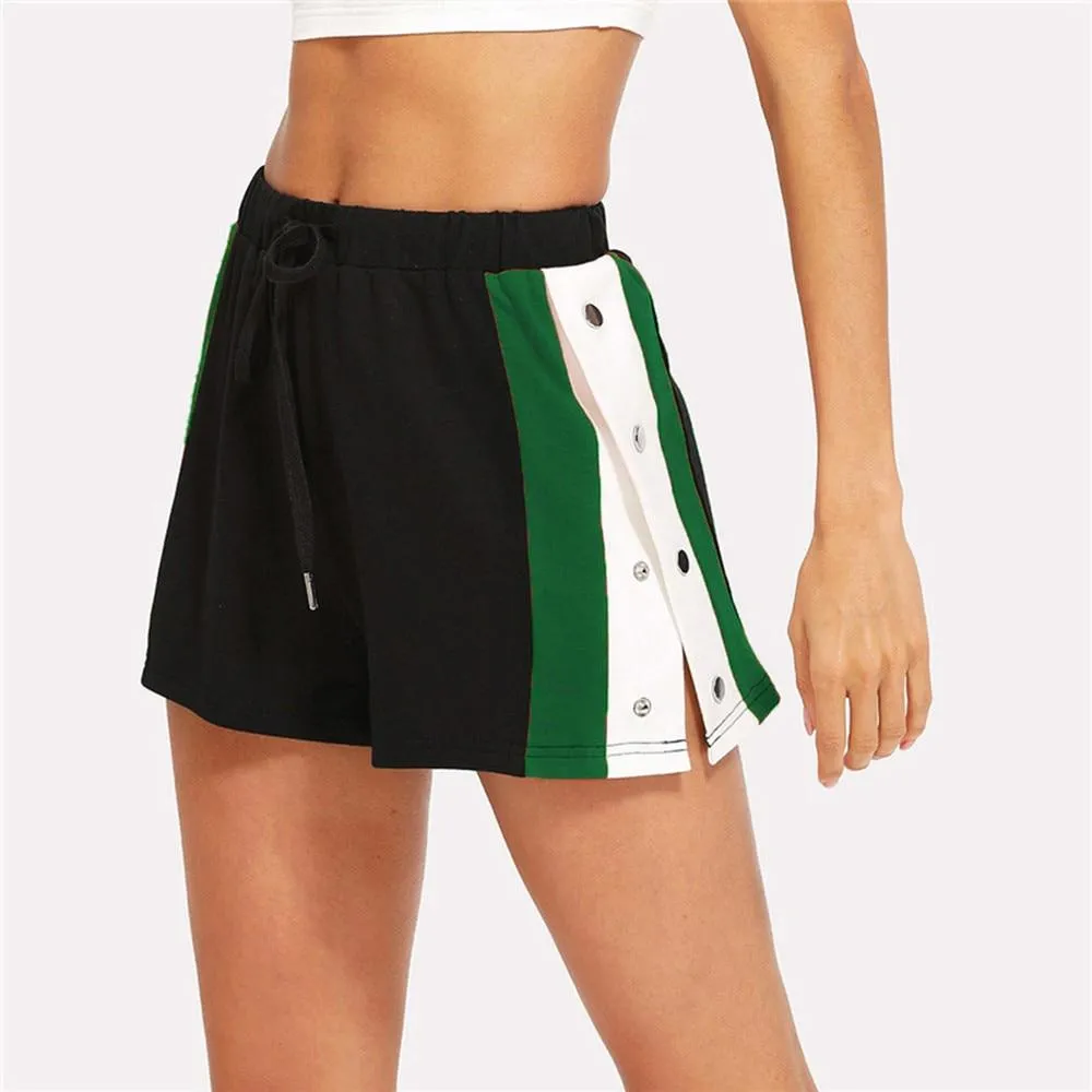Women Shorts Summer Elastic Three Color Stitching Sports Shorts Wide Leg Casual Pants