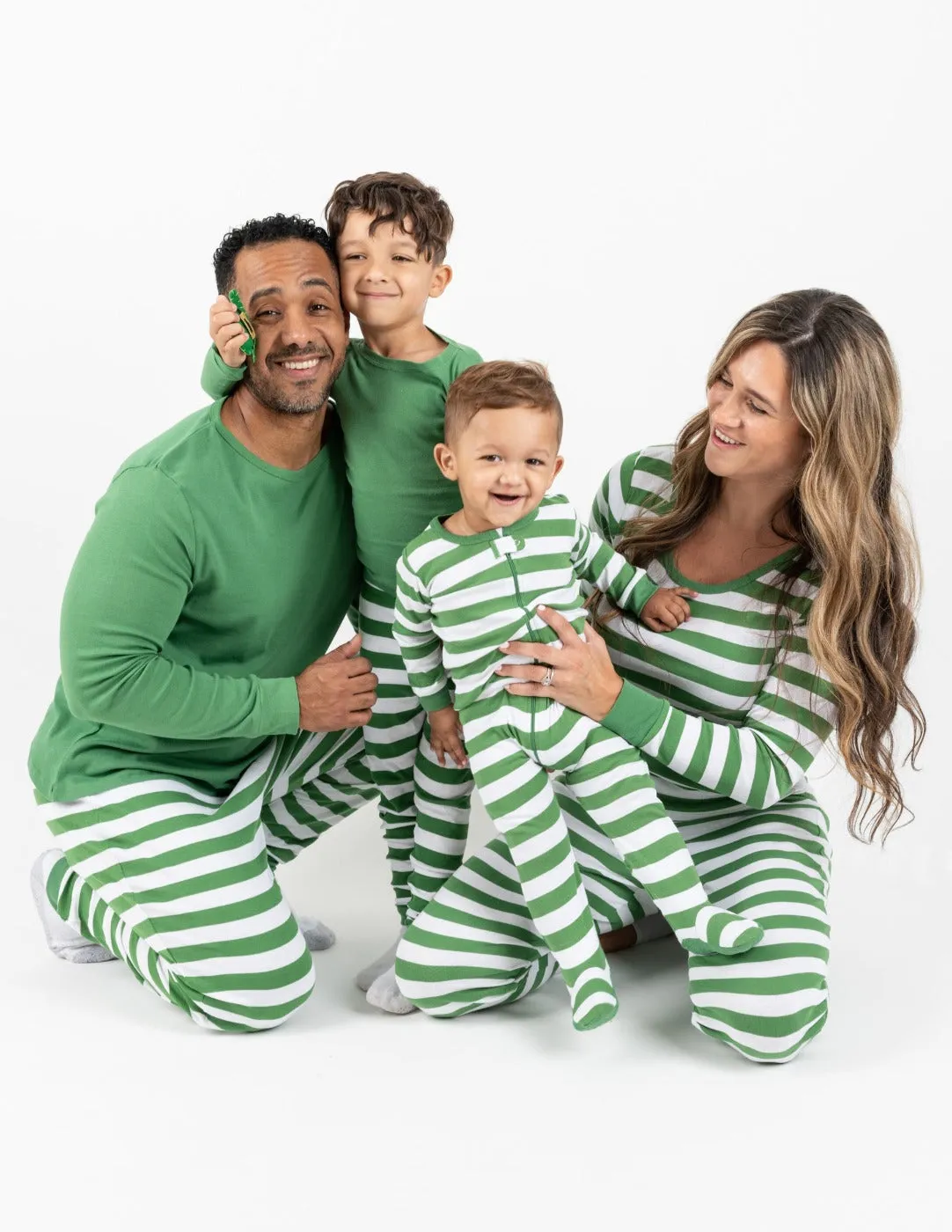 Women's Green & White Stripes Cotton Pajamas